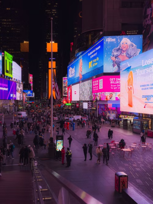 Times Square digital billboards at night
